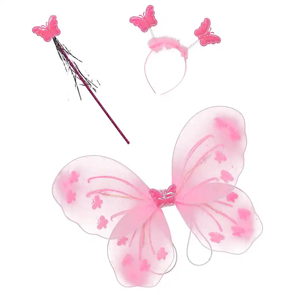 Disfraz Mariposa Alas + Tutú Falda Diadema Varita Niñas Halloween Rosa