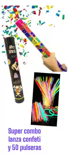 Combo Lanza Confeti + 50 Pulseras Neon