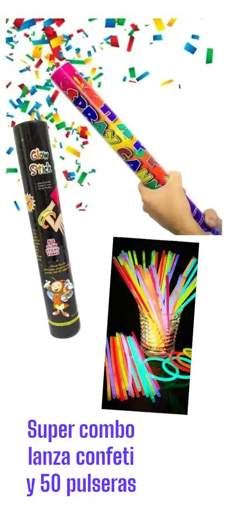 Combo Lanza Confeti + 50 Pulseras Neon