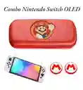 Combo Estuche Diseño Mario Rojo + 2 Grips + Vidrio Compatible Con Switch Oled