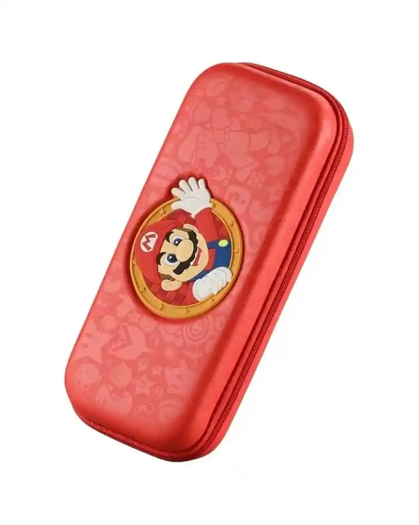 Combo Estuche Diseño Mario Rojo + 2 Grips + Vidrio Compatible Con Switch Oled