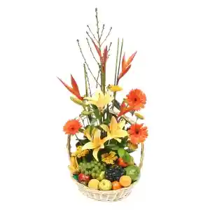 Canasta De Flores Y Frutas