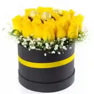 Caja Circular Rosas Amarillas Mini