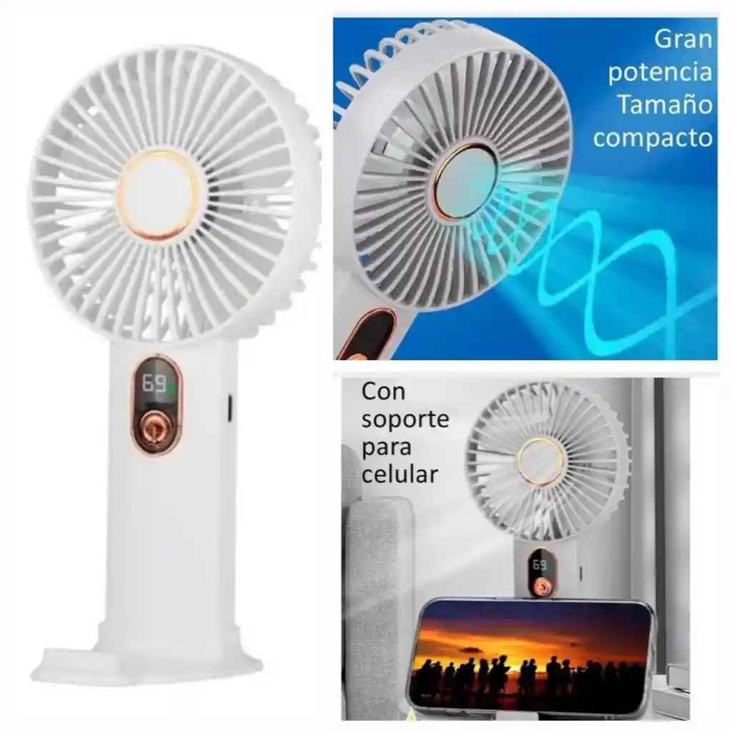 Ventilador Pequeño Recargable Usb Portátil Potente Con Base 5 Velocidades