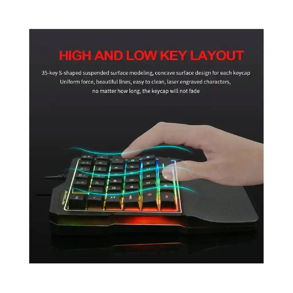 Teclado Gamer Una Mano K7 Luz Led Mecanico Usb Mini Rgb