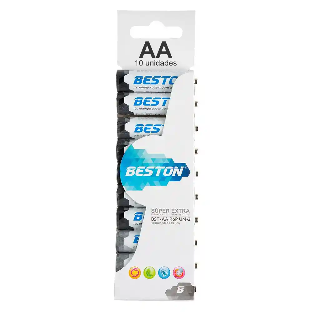 Baterías Aa Beston Pilas Carbon 1.5v Super Extra X 10 Unidad