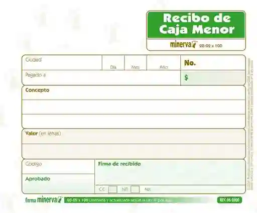Talonario Recibo De Caja Menor X200 Unds