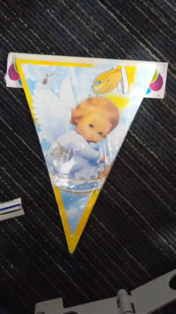 Banderín Para Fiesta De Bautizo Niño Con Vestido Blanco