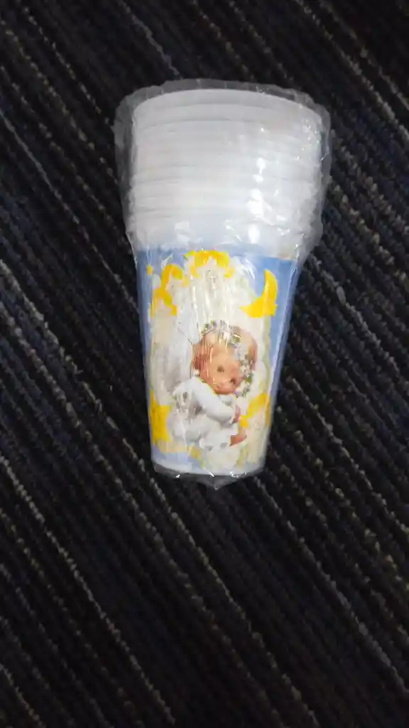 Vasos X 12und Para Fiesta De Bautizo Niño Con Vestido Blanco
