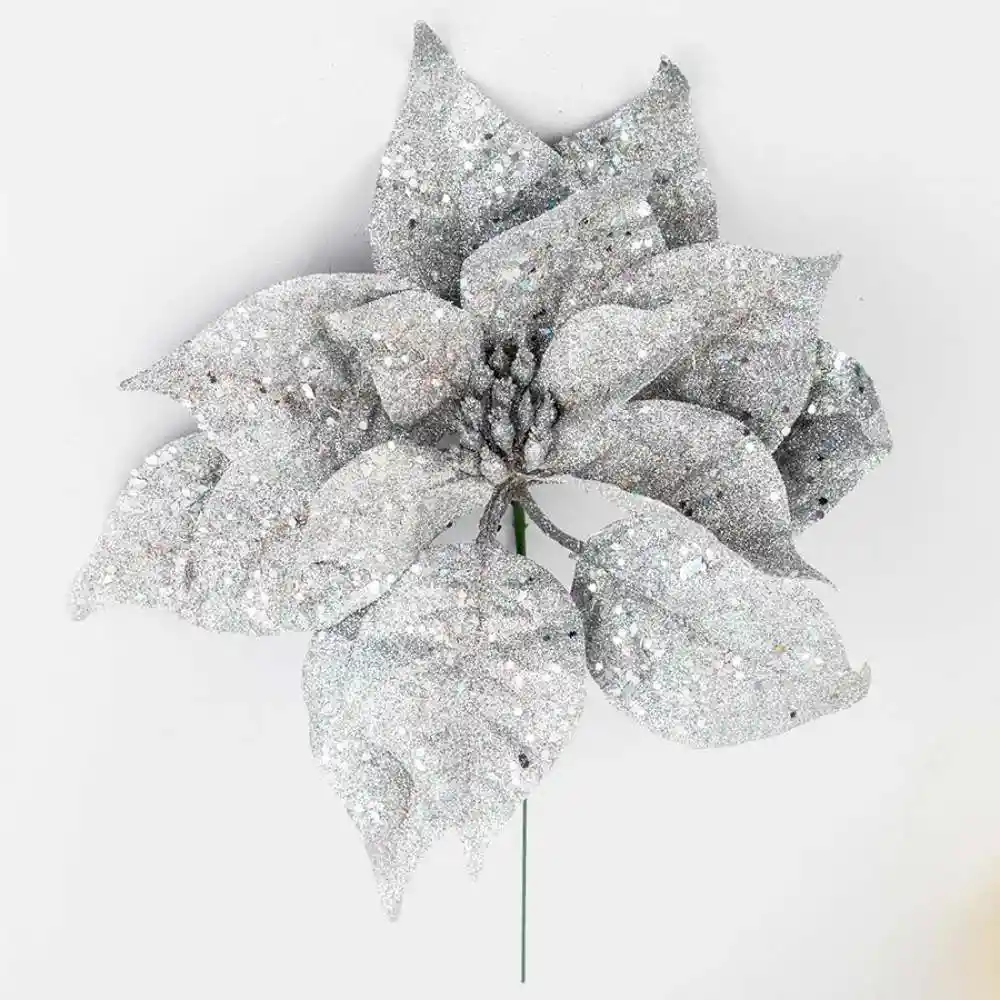 Pick Navideño 24cm Poinsetia Montefiori Plata