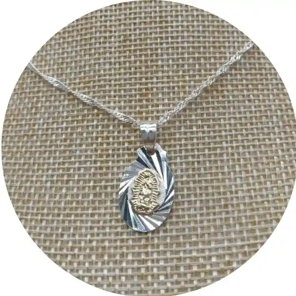Cadena Mas Dije Virgen Guadalupe Lamina Oro Y Plata Ley 925