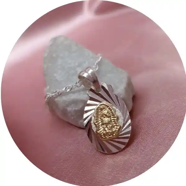 Cadena Mas Dije Virgen Guadalupe Lamina Oro Y Plata Ley 925
