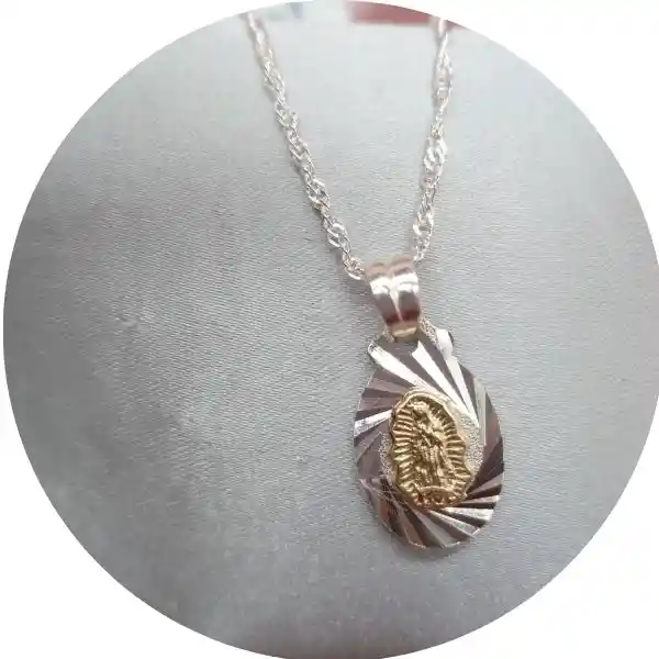 Cadena Mas Dije Virgen Guadalupe Lamina Oro Y Plata Ley 925