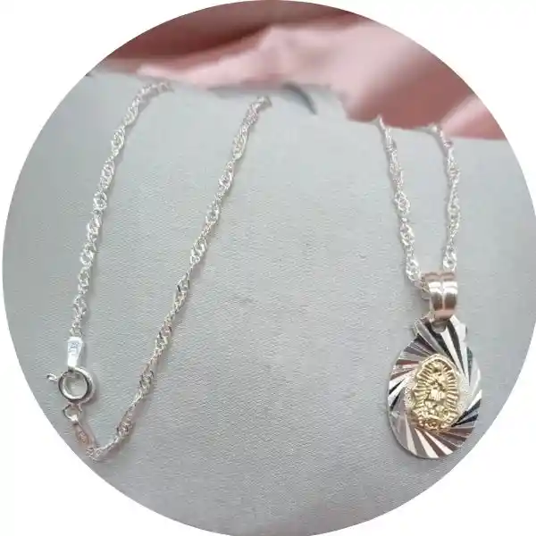 Cadena Mas Dije Virgen Guadalupe Lamina Oro Y Plata Ley 925