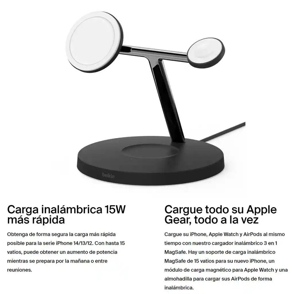 Cargador Inalámbrico 3en1 Magsafe 15w Belkin Boostcharge Pro Wiz009ttbk