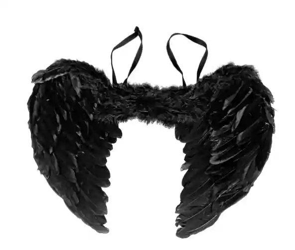 Disfraz Angel Negro Alas 60cm + Aureola Adulto Mujer Halloween Fiesta Sexy ( Negro, Blanco)