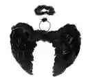 Disfraz Angel Negro Alas 60cm + Aureola Adulto Mujer Halloween Fiesta Sexy ( Negro, Blanco)