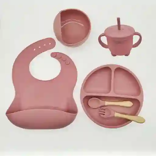 Set De Vajilla Silicona Para Bebés Platos Babero Y Cubiertos