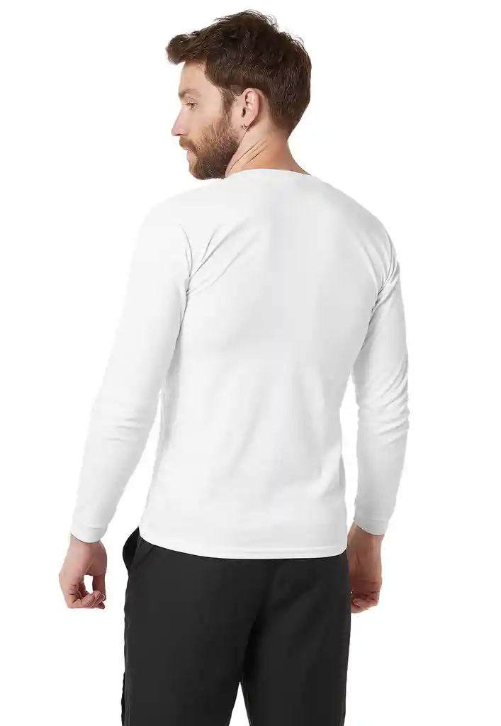 Camiseta Hombre Cuello V Manga Larga Blanca Talla M