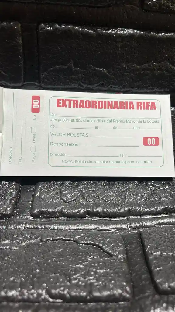 Talonario Rifa Grande Bond 100 Boletas