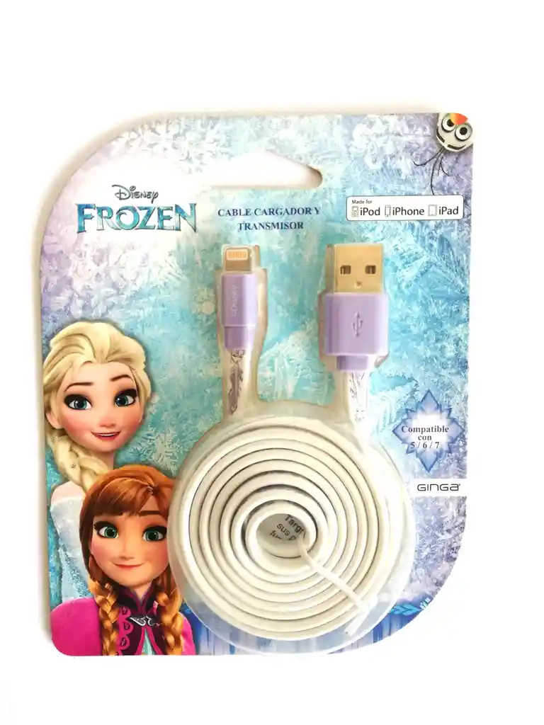 Cable Lightning Ginga Diseño Frozen En Blanco