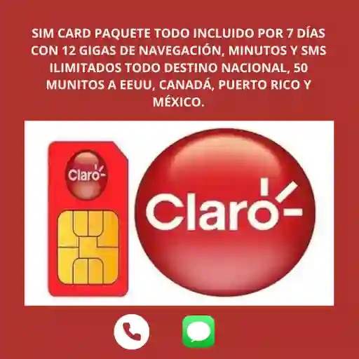 Sim Card Claro Prepago 4g Lte Con Paquete Datos Todo Incluido Por 7 Días