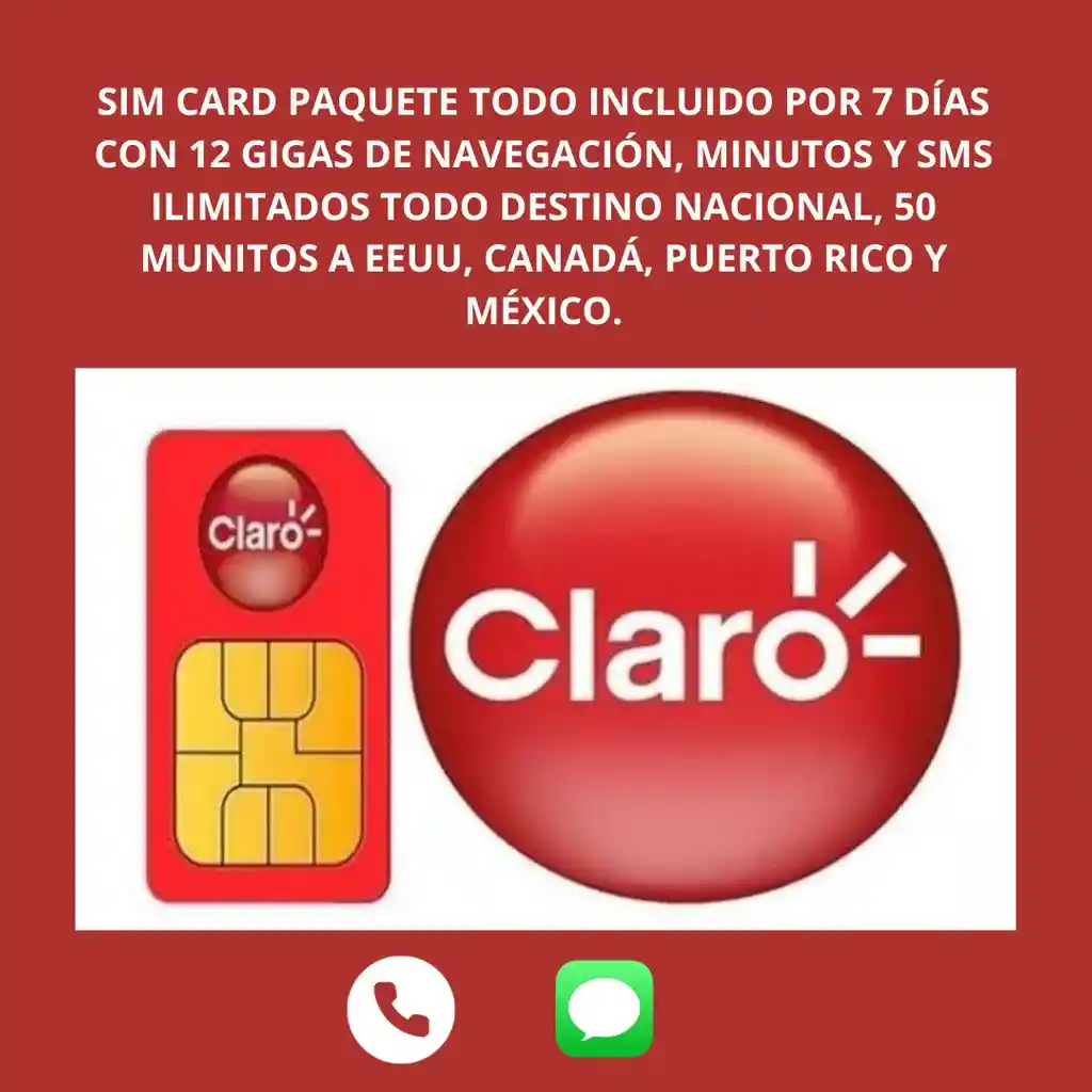 Sim Card Claro Prepago 4g Lte Con Paquete Datos Todo Incluido Por 7 Días