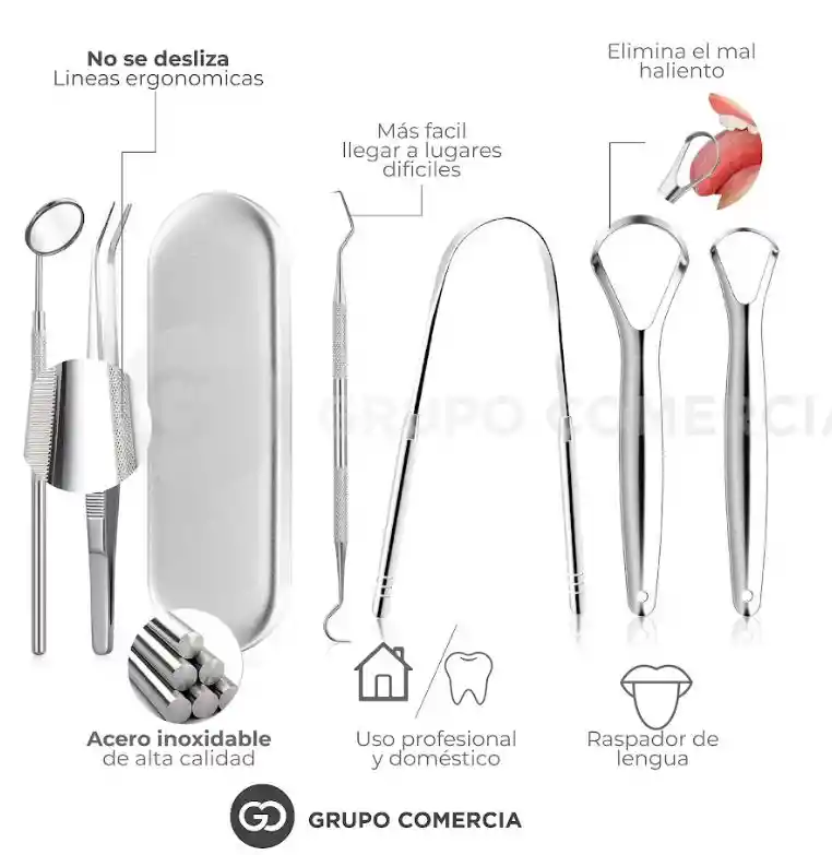 Kit Dental En Acero Inoxidable X 6 Piezas Con Estuche