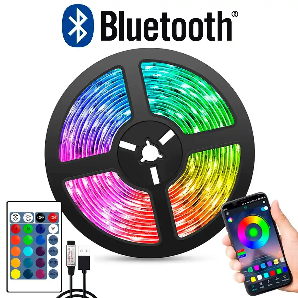 Cinta De Luz Led 5mts Bluetooth Multicolor Rgb Gamer Rítmica + Control