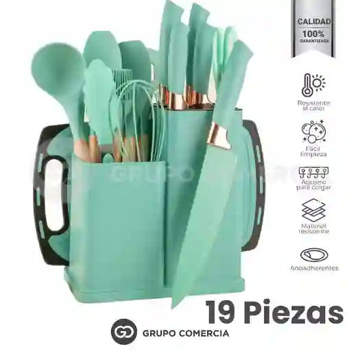 Set 19 Piezas Utensilios De Cocina En Silicona Resistente Al Calor