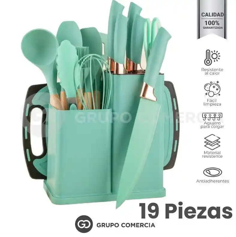 Set 19 Piezas Utensilios De Cocina En Silicona Resistente Al Calor