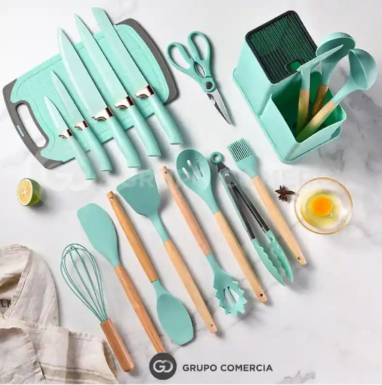 Set 19 Piezas Utensilios De Cocina En Silicona Resistente Al Calor
