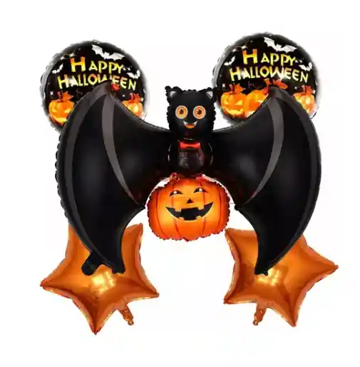 Set De Globos Halloween X5 Decoración Murciélagos Calabazas