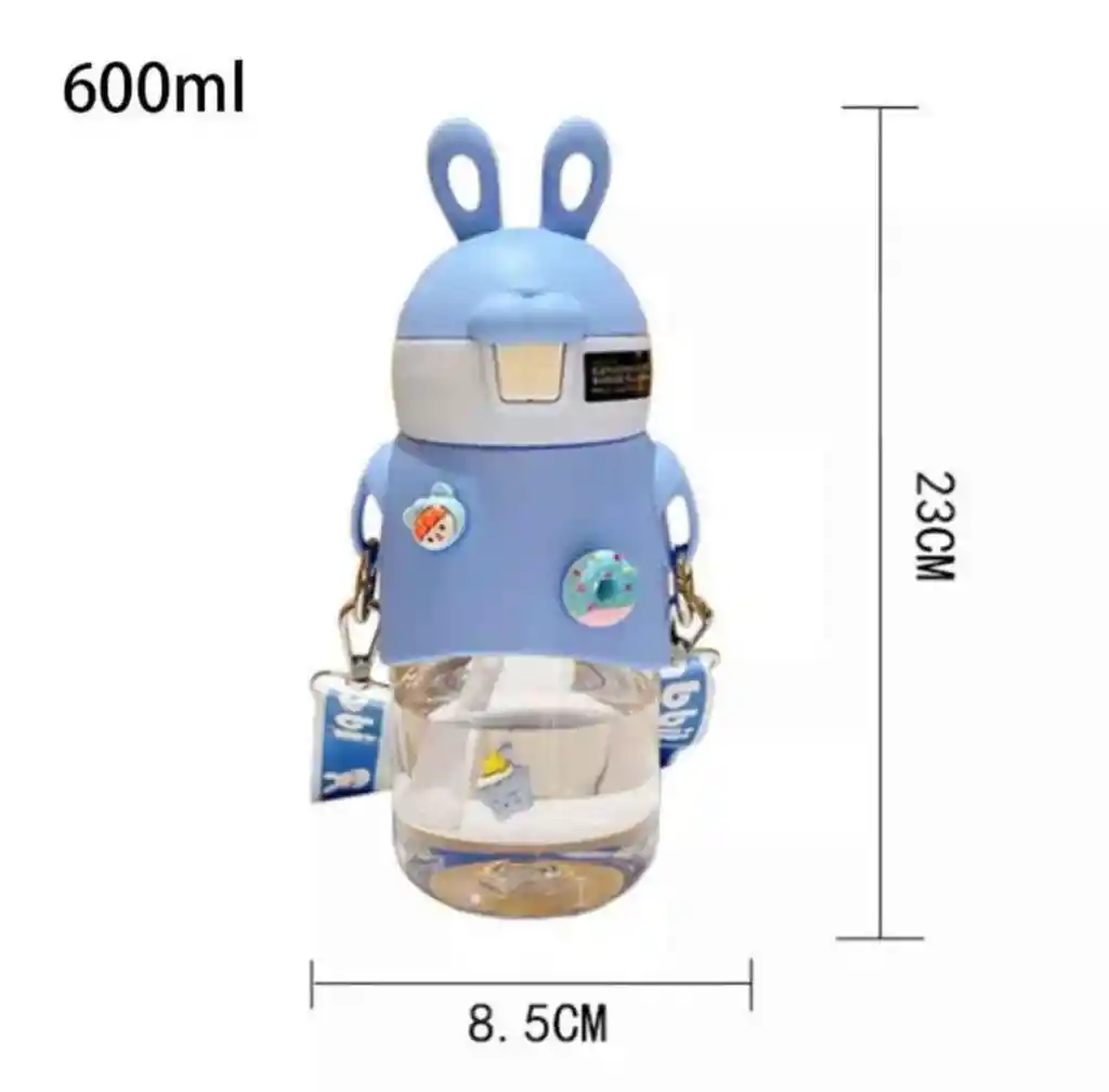 Termo Botilito Kawaii Diseño Conejo Con Correa 600ml