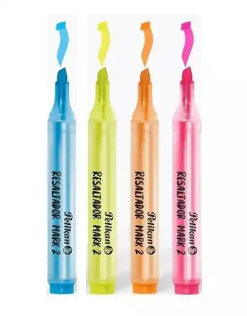 Resaltador Pelikan Mark 2 Fluorescente, Biselado X 4 Colores