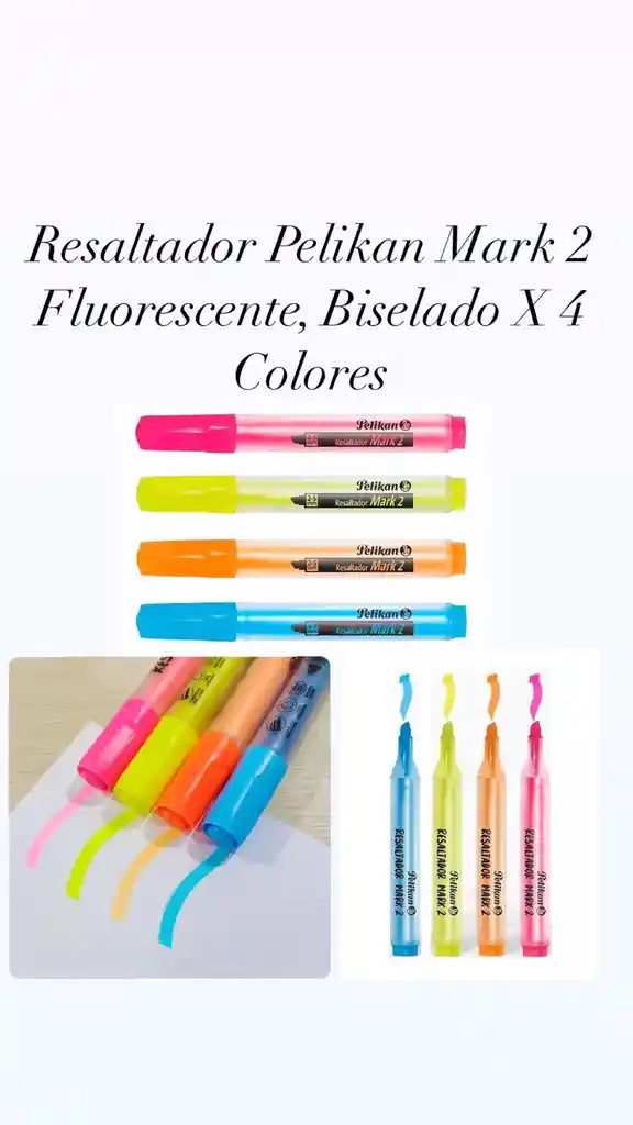 Resaltador Pelikan Mark 2 Fluorescente, Biselado X 4 Colores