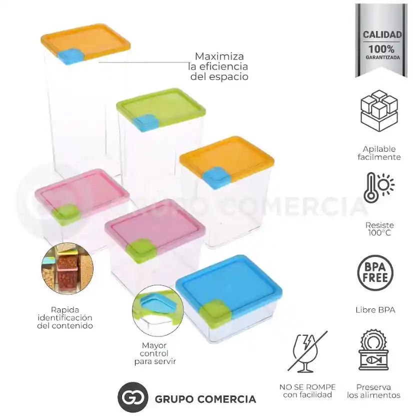 Organizador Nevera Cocina Set 6 Contenedores Libres Pba