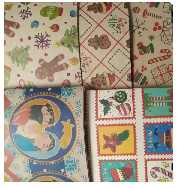 Papel Kraft Diseños Navideños Ideal Para Regalos De Navidad