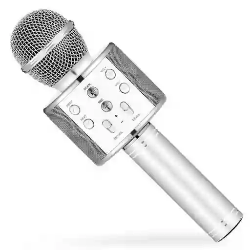 Micrófono Karaoke Parlante Bluetooth Recargable Ws-858 Plateado