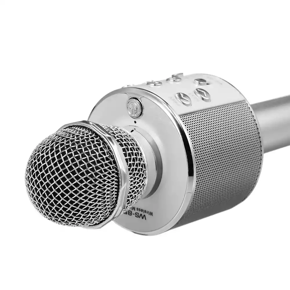 Micrófono Karaoke Parlante Bluetooth Recargable Ws-858 Plateado