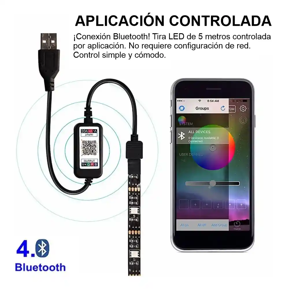 Cinta De Luz Led Rgb 5 Metros Con App Bluetooth 5v Usb
