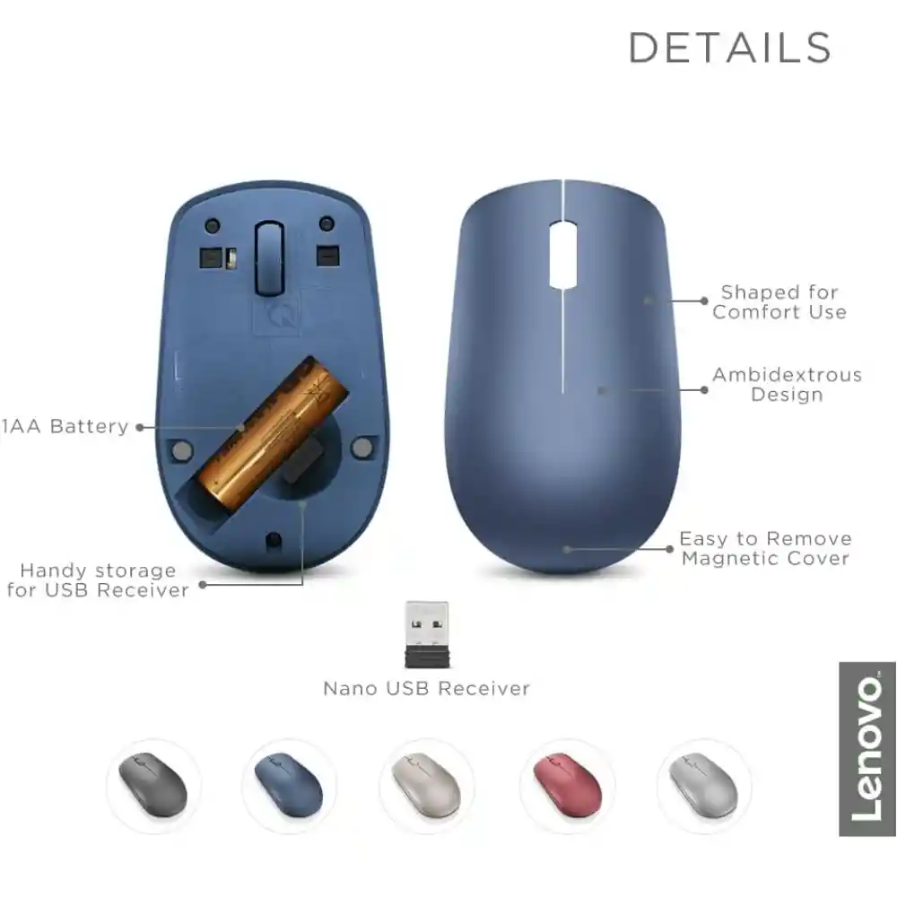 Mouse Lenovo 530 Inalambrico 1200dpi 3 Botones Azul L1