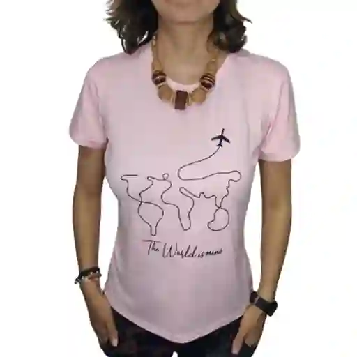 Camiseta Mapa Mundial Para Dama Piel De Durazno Rosado