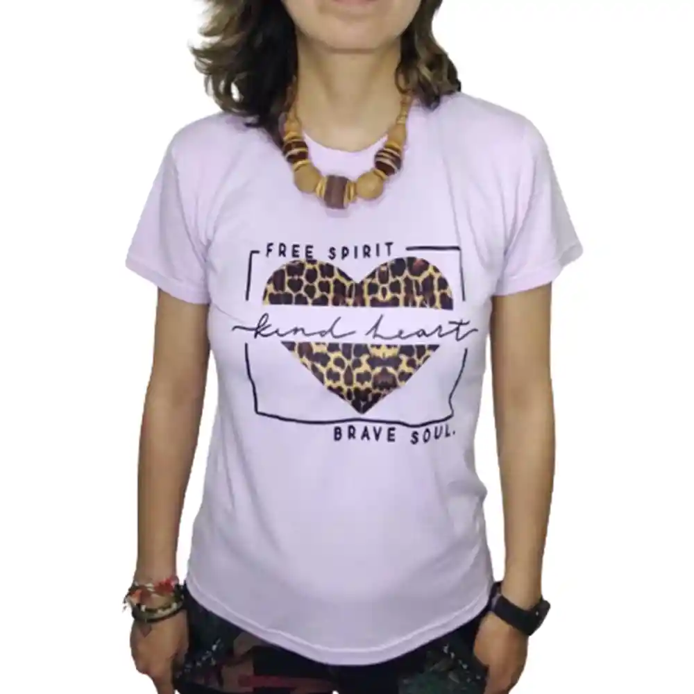 Camiseta Corazón Tigre Para Dama Piel De Durazno Lila