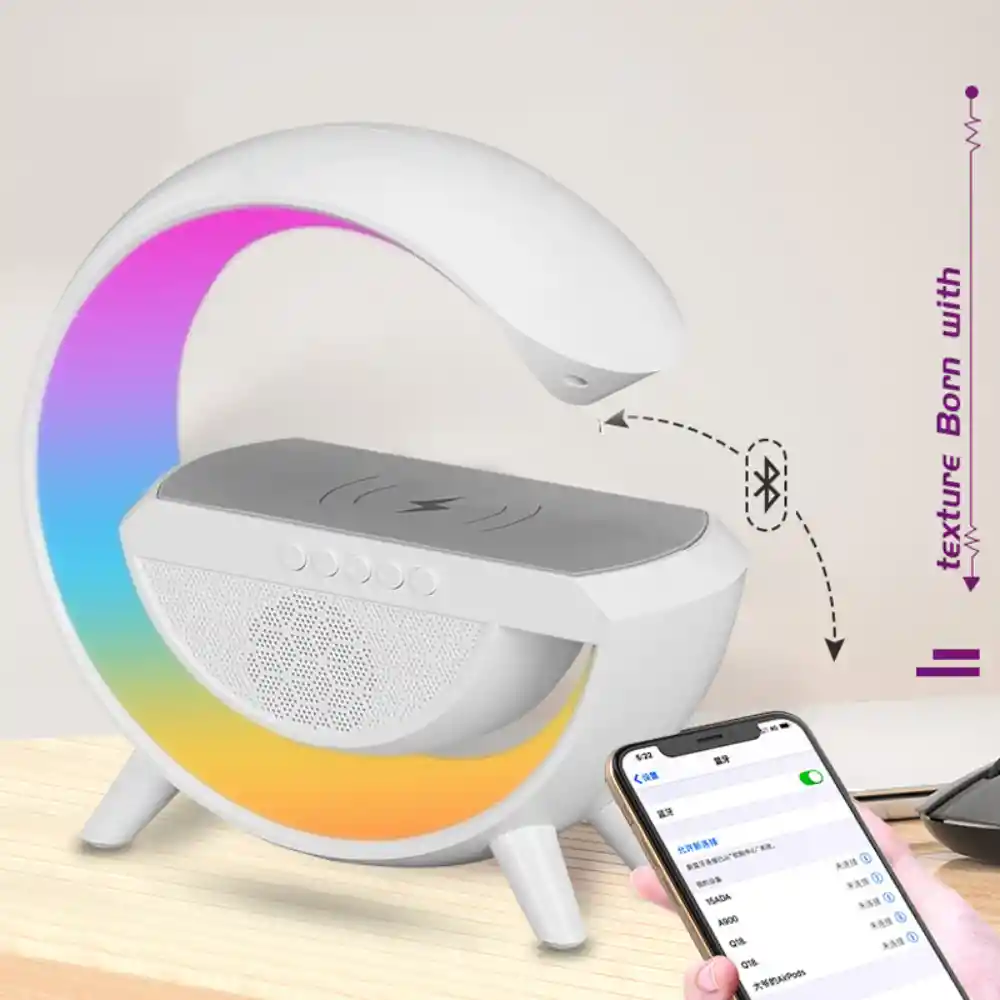 Lampara G Luz Led Rgb Speaker Recargable Bluetooth Hm-2301 - Blanca