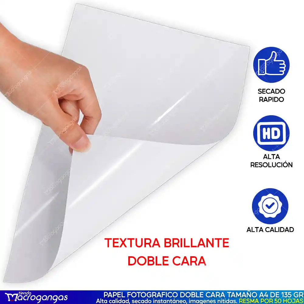 Papel Fotográfico Brillante Doble Cara A4 135gr X50 Hojas