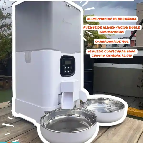 Comedero Dispensador Automático Para Mascotas Doble 6l Voluas