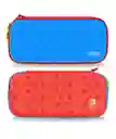 Estuche De Diseño Rojo Azul Mario + 2 Grips + Vidrio Nintendo Switch