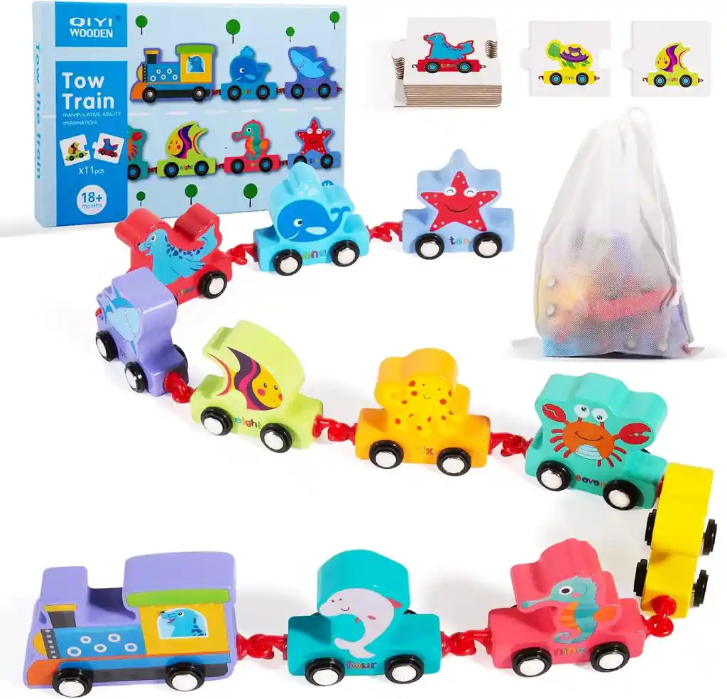 Tren Juguete Madera Para Niños Animales Marinos, Juguetes Montessori 1 2 3 Años Juegos Educativos