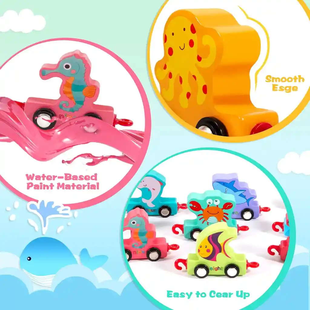 Tren Juguete Madera Para Niños Animales Marinos, Juguetes Montessori 1 2 3 Años Juegos Educativos